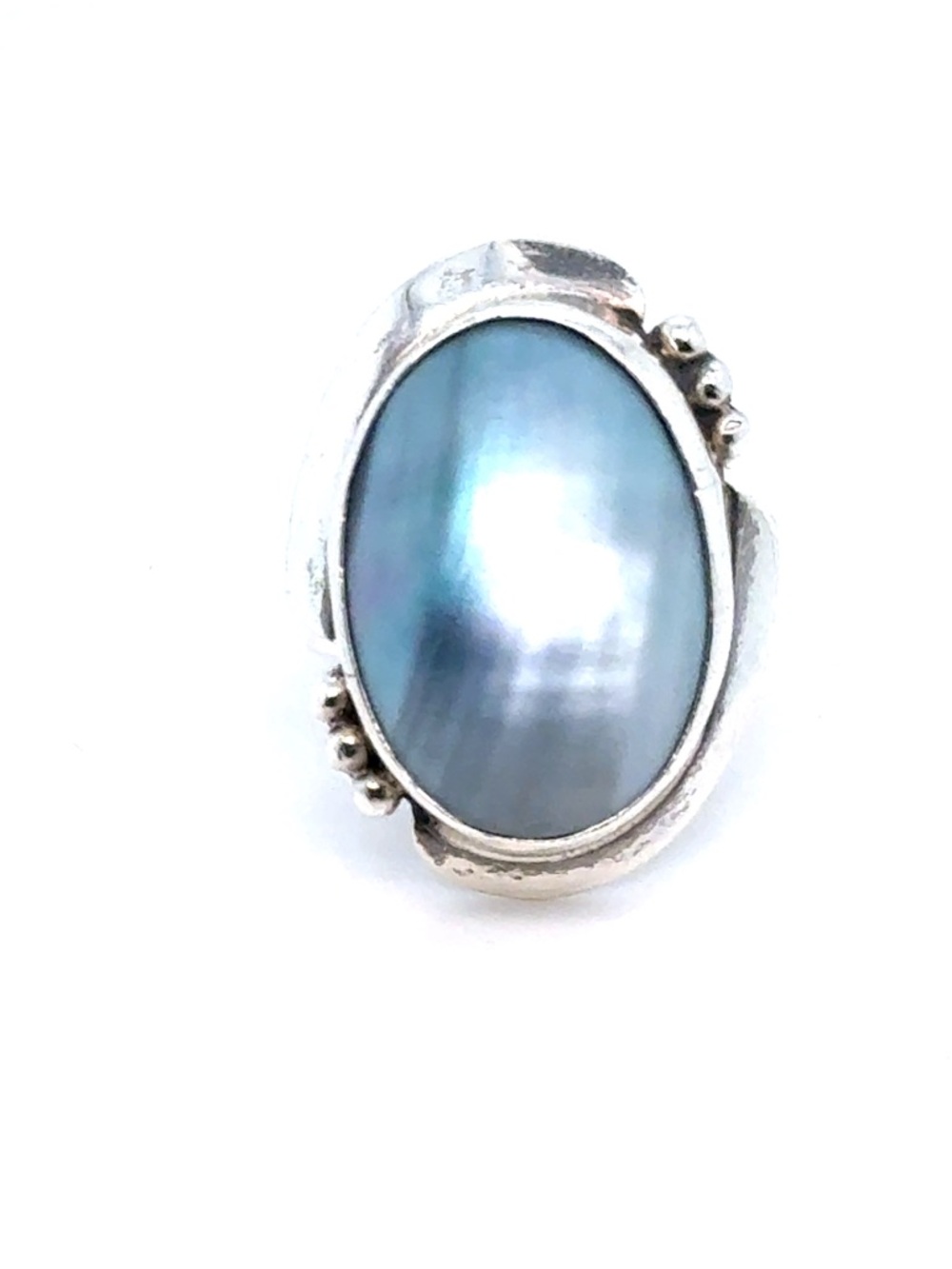 Sterling Silver Blue Oval Pearl Ring‎